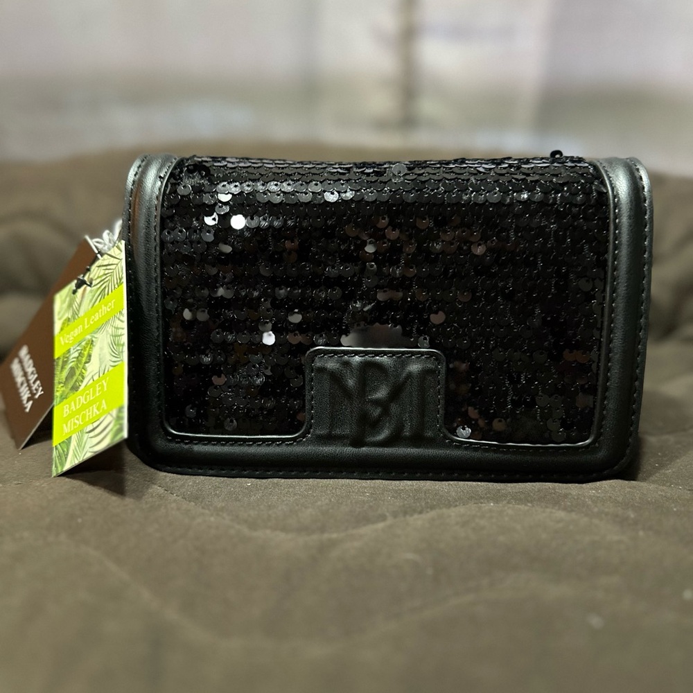 Badgley Mischka Black Sequin Crossbody Bag